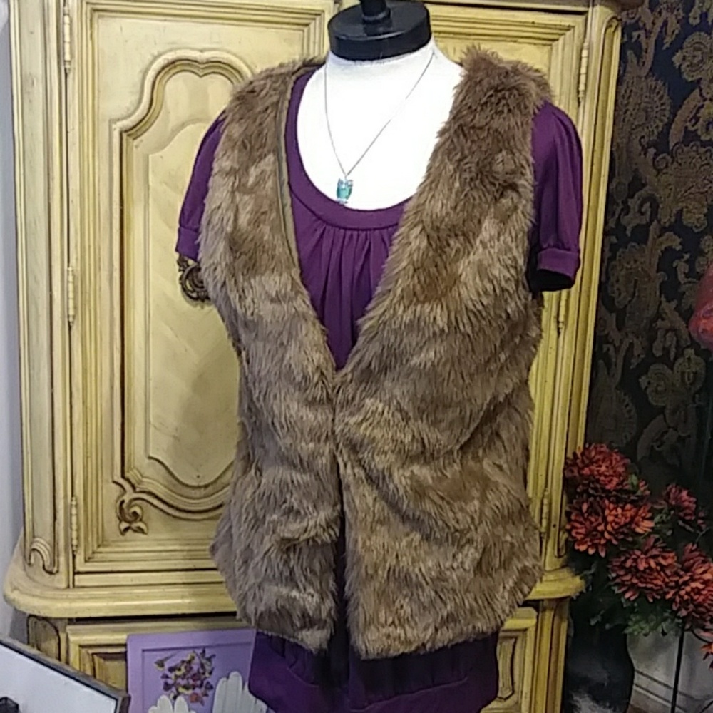 Winter Brown Furry Coat lining Vest Jacket Animal Cosplay Therian
